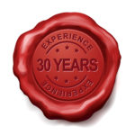 30 years experience red wax seal over white background